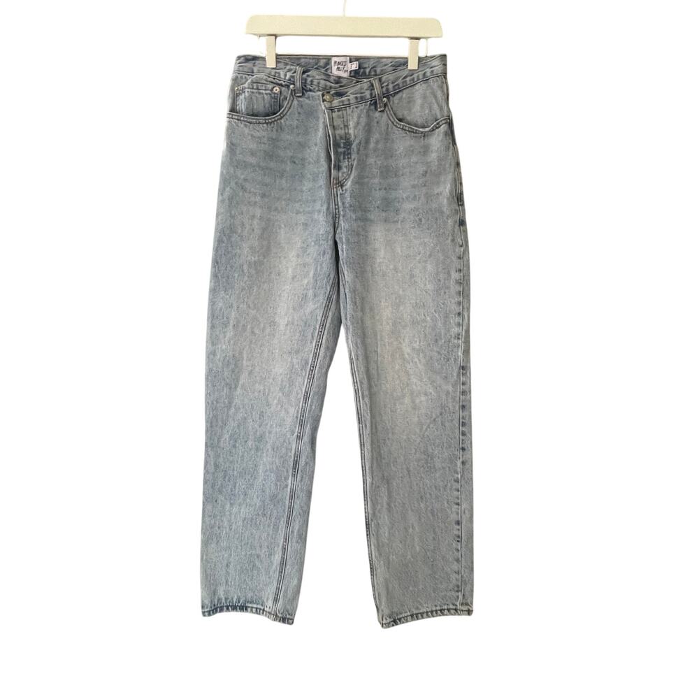 Princess Polly Holly Asymmetric Light Wash Straight Leg Jeans Size 8 WORN ONCE